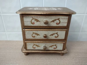 Apex Japan 3 Drawer Wooden Gold Cream Filigree Jewelry Box Velvet Lined Vtg READ - Picture 1 of 6
