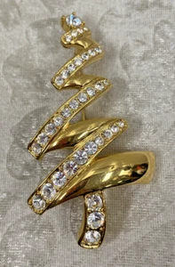 Monet Modernist Stunning Christmas Tree Brooch  Rhinestone Vintage Jewelry Gold - Picture 1 of 4