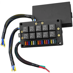 Pre-Wired Fuse Relay Box with 10pcs 5-Pin 40A Relays and 15 Fuses for 12V Car RV - Picture 1 of 5