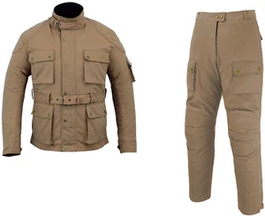 New WARRIOR Classic Motorcycle Waxed Cotton CE Armour Breathable Waterproof Suit - Picture 1 of 8