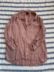 Jones New York 100% Linen Tunic Top 1X Pink Lagenlook Beach half button Loose - Picture 1 of 3