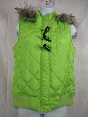 Chaleco acolchado Justice niñas 16 invierno piel ribete capucha acolchado verde. G4 Foto 1 de 4