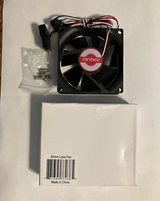 ANTEC 80mm Case Fan 3 Pin connector  Molex 4 pin adapter included  12Vdc - Image 1 of 3