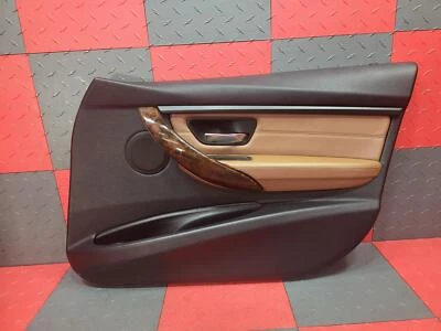 12-18 BMW 328i F30 Front Passenger Interior Door Trim Panel (Tan/Black) *Wear* - Image 1 of 4