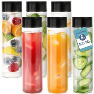 HEFTMAN Plastic Bottles With Lids Leak-free Clear Smoothie Juice 400mL 6 Pack - Picture 1 of 6