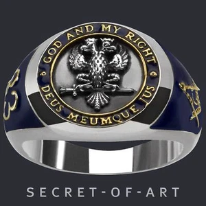 Freimaurer Ring 925 Silber Masonic Deus Scottish Rite 750 Gelbgold-Vergoldung - Bild 1 von 12