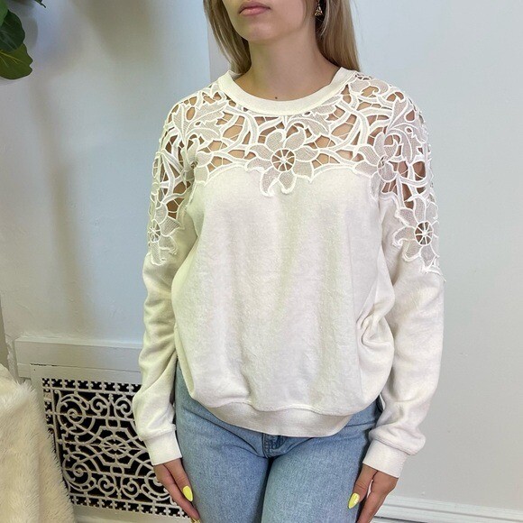 SANDRO PARIS Lace Terry Pullover 