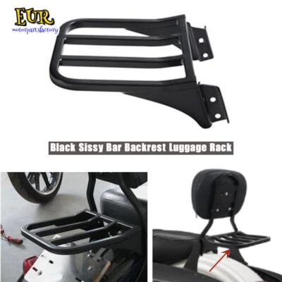 Portaequipajes con respaldo de barra Sissy negro para Harley Sportster XL883 1200 Dyna Foto 1 de 4