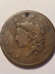*1833 MATRON HEAD LARGE CENT PENNY, VF DETAILS, HOLED    #P94