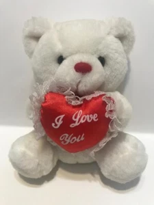 PÉTALO DE PELUCHE BLANCO ESPONJOSO OSO DE PELUCHE ""TE AMO"" ROJO CORAZÓN PEQUEÑO ANIMAL DE SUFRIMIENTO - Imagen 1 de 6