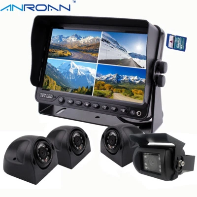 9“ Monitor Quad Screen DVR Truck Trailer Backup Camera Kit Side View Rear View - Image 1 of 4