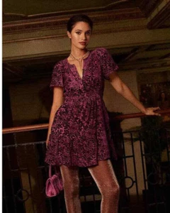 New! XXS 2XS NWT Anthropologie Somerset Mini Dress Velvet Edition Purple - Picture 1 of 7