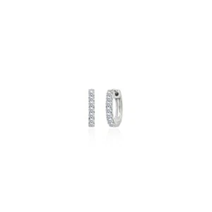 Sterling Silver Tiny Small 15mm Prong-set CZ Oval Huggie Hoop Earrings - Picture 1 of 4