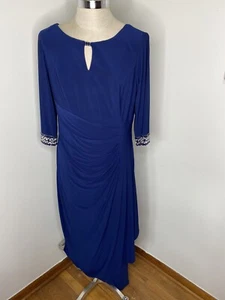 Alex Evenings Womens Dress 16 Navy Blue Beaded Mother of the Bride Long Ruched - Picture 1 of 12
