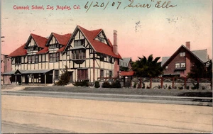 LOS ANGELES, CALIFORNIA - CUMNOCK SCHOOL - 1907 HANDCOLORED OLD POSTCARD - Picture 1 of 2