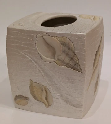 Тканевая коробка CROSCILL, узор пляжная гавань, раковины с ручной росписью смола 5,8 дюйма - Изображение 1 из 4