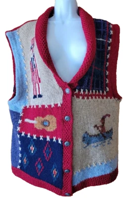 Wool Sweater Vest Large American Flag Eddie Bauer Vintage 1992 Color block - Image 1 of 4