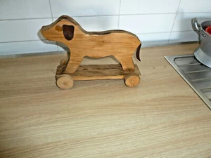 Nachziehtier Holzhund Nachziehspielzeug Ziehspielzeug Ziehtier Holz Spielzeug - Bild 1 von 4