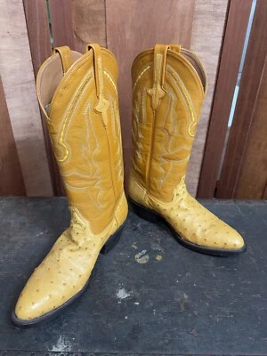 Ferrini Trinity River Men’s Tan Full Quill Ostrich Skin Western Cowboy Boots 7D - Image 1 of 4