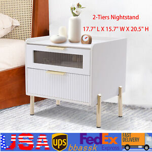 2-tiers Smart End Table Nightstand Storage Versatile Bedroom Side Table W/ Lamp