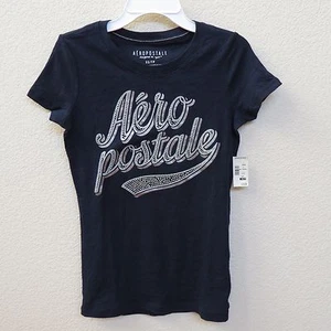 AEROPOSTALE Damen T-Shirt dunkelblau und silber - silber Strass - Größe XS neu mit Etikett - Bild 1 von 3