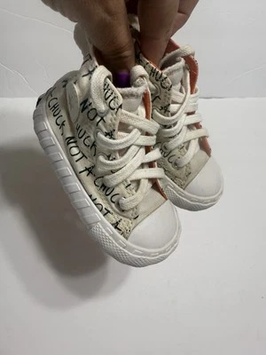 Converse Hi Top Logo Script Sneakers for Baby Kids Sz 5 White Black Orange - Image 1 of 4