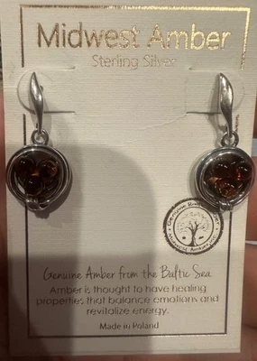 全新 W 标签 925 纯银中西部琥珀设计师吊坠耳环 波兰 — 第 1/4 张图片