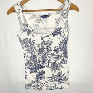 Jasmine KC Damen geripptes Tanktop weiß schwarz Blumen Perlen Pailletten dehnbar Gr. S - Bild 1 von 9