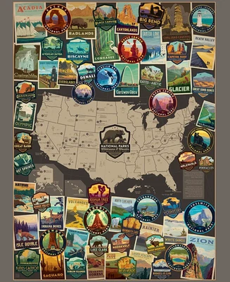 国家公园美国垂直地图海报 100% 棉织物 莱利·布莱克面板 全新 — 第 1/2 张图片