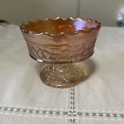 Fenton Marigold Carnival Comopote Peacock Tail w/Crackle - Image 1 of 4