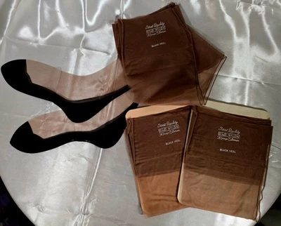 Medias de tacón cubano negras vintage totalmente a la moda 10,5 33" ribete a tacón Foto 1 de 4