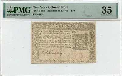 1775 September 2, $10 New York Colonial Note FR#NY-181 PMG VF35 Elephant - Image 1 of 2