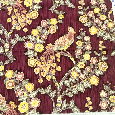 Iman Home Magic Garden Spice Deep Red Floral Bird Waverly Fabric Sample #14 - Image 1 of 4