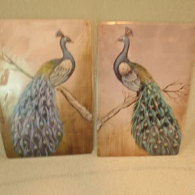 8" x 12" Peacock Metal Wall Hangings, Indoor - Outdoor - Image 1 of 4
