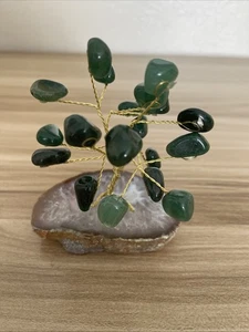 Handmade Gemstone Tree of Life on Brazilian Green Agata Crystal 4” Tall - Picture 1 of 5