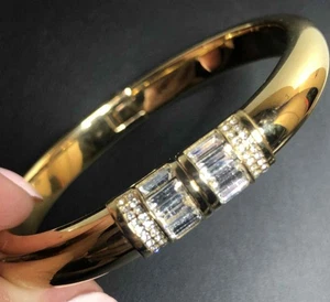 7617 Michael Kors gold tone baguette CZ magnetic hinged bangle Bracelet 6.75" - Picture 1 of 3