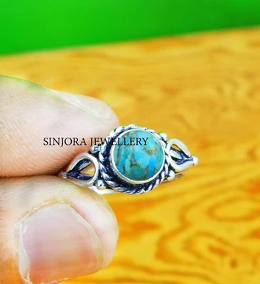 Anello fatto a mano in argento sterling 925 con pietra turchese rame blu... - Immagine 1 di 4