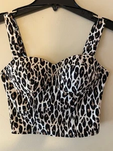 Say What Cheetah Tank Cutoff Shirt Size Small Zipper Bustier Crop Bra - Picture 1 of 2