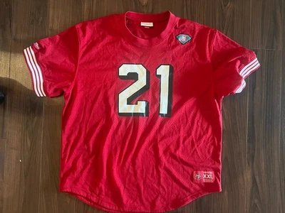 Deion Sanders 球衣 #21 Red Mitchell and Ness 75 周年男式 2XL 二手状况完好 — 第 1/4 张图片