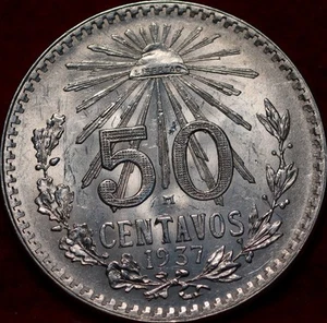 Uncirculated 1937 Mexico 50 Centavos Silver Foreign Coin - Picture 1 of 2