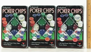 Lot of 3 Cardinal Professional 100 Poker Chips Dual-Toned in Metal Tin - Picture 1 of 3