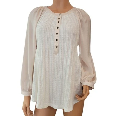 Blusa Anthropologie MEADOW RUE para mujer talla mediana Kersee Henley manga obispo Foto 1 de 4