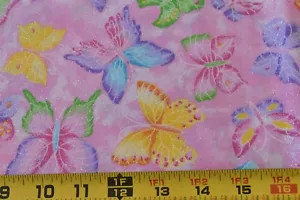 20" Long, Bright Butterflies & Glitter on Pink Cotton, Fabric Traditions, P4326 - Picture 1 of 5