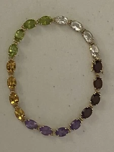 14kt Tennisarmband mit mehrfarbigen Steinen - Bild 1 von 10