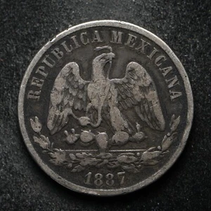 1887-Mo M Mexico Second Republic 50 Centavos .9027 Silver Rim Bumps (cn13882) - Picture 1 of 2