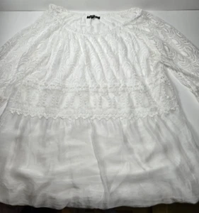 Charlie B Womens Top Large White Lace Silk Oversized Boho Hippie Peasant Italy - Picture 1 of 6