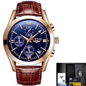 Reloj pulsera LIGE de cuarzo para hombre correa de cuero fecha luminosa impermeable en caja - Imagen 1 de 8