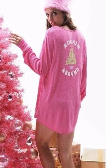 Camisa para dormir Wildfox Henley Rockin Around the Christmas Tree, térmica en caja XS Foto 1 de 4