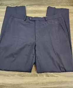 John Lewis Woolmark Men's 36R Flat Front Dress Pants 36 x 32 Blue 100% Wool - Picture 1 of 5