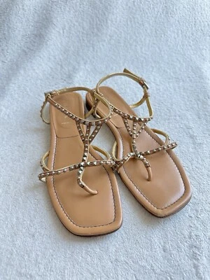 Sandalias planas Prada de cuero con tachuelas beige EU 39 US 9 Foto 1 de 4
